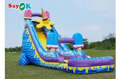 China Blue Ice Cream Theme Inflatable Slide Popsicle Inflatable Waterslide With Pool supplier