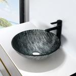 Engraving Round Table Top Wash Basin Black Bathroom Sink Hand Drawing for sale