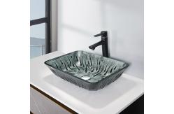 China Gray Rectangular Vessel Sink Hot Melt Hand Drawing Tempered Glass Vanity Sink supplier