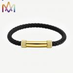 Magnetic Snap SS304 Cowhide Mens Braided Bracelet 67MM With Cylindrical Bar for sale