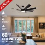 DC Power Source 60 inches Black ABS Blades Ceiling Fan With LED Lighting and Plastic Blades for sale