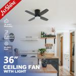 36 Inch Modern Led Invisible Ceiling Fan Mini 4 Plywood Blades Low Profile Dimming Light for sale