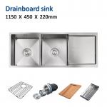 45' Undermount Apron Front Sink With Drainboard Double Bowl 115x45 for sale