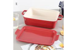 China Muffin Dessert Ceramic Oven Dish , Rectangular Baking Pan With Platter Lid supplier