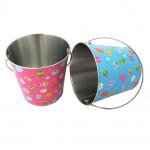 Christmas Decorative Small Round Metal Buckets With Full Color Painting for sale