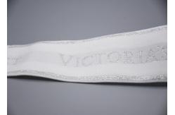 China Clothing Customized 35mm White Jacquard Elastic Tape With Shiny Silver Logo supplier