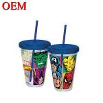 Supplier High Quality Customized Marvel Double Walled Plastic Travel Cup With Straw for sale