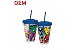 China Supplier High Quality Customized Marvel Double Walled Plastic Travel Cup With Straw supplier