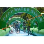 Long Outdoor Inflatable Water Slides , Green Inflatable City Water Slides For Adult for sale