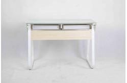 China Metal Frame Modern Glass Office Desk Adjustable Base With 2 Wooden Drawers supplier