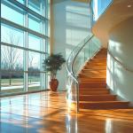 Heavy-Duty 316 Stainless Steel Handrails with Wood Accents for Glass Staircases for sale