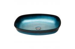 China Glass Gradient Blue Tempered Bath Wash Basins Melon Shape Table Top Countertop Mounted supplier