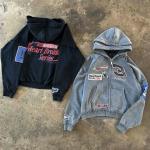 Custom Reversible Stitch Hoodie Applique Distressed Embroidery Stone Wash Oversized Double Hooded Zip Up Hoodie for sale