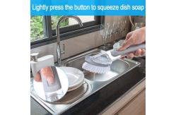 China Kitchen Sink Pot Pan Scrubbing Gray Plastic Dish Brush With Soap Dispenser supplier