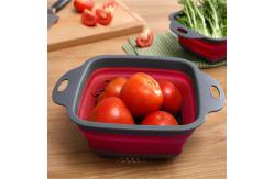 China 2-Piece Set Silicone Plastic Rectangle Storage Mesh Strainer Collapsible Colanders supplier