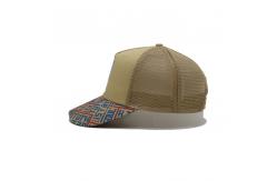 China Printed Patch 5 Panel Trucker Cap Light Yellow Polyester And Mesh supplier