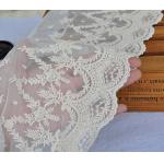Beige Floral Embroidery Mesh Lace Ribbon Trim , Cotton Nylon Tulle Lace Trim for sale
