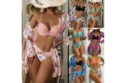 China Tether Three Piece Swimwear Pleated Skirt 3 Piece Swimsuit With Cover Up Chiffon supplier