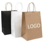 White And Brown Kraft Paper Twisted Handle Shopping Carrier Bag With Logo Printed for sale
