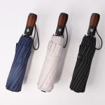 China Three Fold Automatic Wooden Handle Compact Windproof Umbrella Business Style for sale