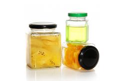 China Empty Hexagon Storage Jar Glass kitchen Container with Metal Lids supplier