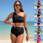 China Ruched Ruffles Red Green Halter Bandeau Strapless Bikini Swimwear for Beach Vacation for sale