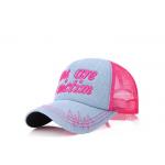Women Rose Red Denim Ball Cap , Customized 3D Embroidery Jean Baseball Style Hats for sale