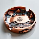 Custom Antique Copper Metallic Ashtray With Oceanic Design Stylish Durable