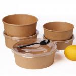 750ML Disposable Brown Kraft disposable Paper Salad Bowl With PET Lid for sale