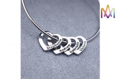 China 10.5g Heart Charm Womens Engraved Bracelets Bangles supplier