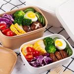 20oz Hot Selling Biodegradable Square Rectangle Box Kraft Paper Fast Food Salad Square Bowl for sale