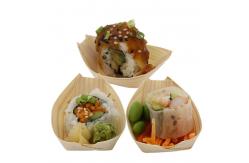 China 5inch Pine Wood Disposable Serving Cone Sushi Boat Serving Tray supplier
