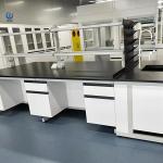 High Load Capacity Lab Island Bench With Sink Steel Frame Adjustable Height
