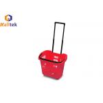 Aluminum Telescopic Handle Plastic Grocery Hand Basket With 2 Wheels for sale