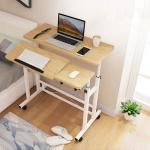 Height Adjust White Frame Metal Study Table With 4 Wheels
