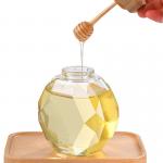 H11.7cm Diamond Shape Honey Jar 500ml Amber Glass Jar Wooden Lid for sale