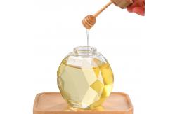 China H11.7cm Diamond Shape Honey Jar 500ml Amber Glass Jar Wooden Lid supplier