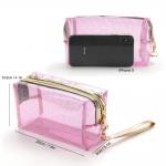 Zippered Transparent PVC Toiletry Bag With Handle Strap for sale