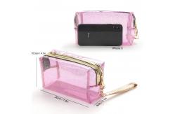 China Zippered Transparent PVC Toiletry Bag With Handle Strap supplier