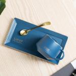 Unique Luxury Breakfast Ceramic Coffee Cup With Square Saucer And Spoon for sale