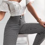 Autumn Plaid High Waist Ladies Casual Pants for sale