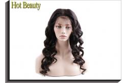 China Virgin Human Hair Front Lace Wigs Loose With Baby Hair Around , Elastic supplier