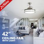 42 Inch Invisible Ceiling Fan With Dimmable Led Light 3 Pc Blades Indoor Bedroom for sale