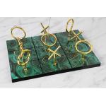 Green Marble Gold Metal XO Game Pieces Chess Decor for sale