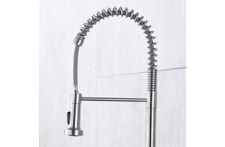 China Single Lever Coil Spring High Arc Kitchen Faucet With Sprayer Brushed Nickel supplier