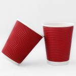 Red 540ml Ripple Wall Paper Cup 16oz Corrugated Paper Cups for sale