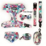 Custom Designers Dogs Logo Luxury Soft Padded Reversible Dog Harness Vest and Collar Leash Bow Bandana Pet Harness Sets for sale