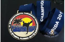 China Taekwondo Round Custom Race Medals Sandblast Effect With Gold Plating supplier