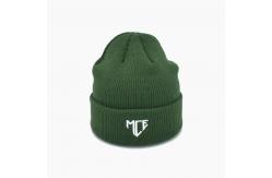 China OEM Unique Green Knit Beanie Hats With Embroidery Pattern supplier