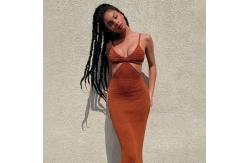 China Midi Length Elegant Sexy Women Dresses , 116cm Low Cut Halter Dresses Five Color supplier